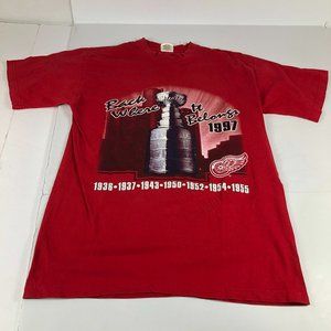 Vintage 1997 Detroit Red Wings Shirt Men's Large Red Back Where It Belongs Champ